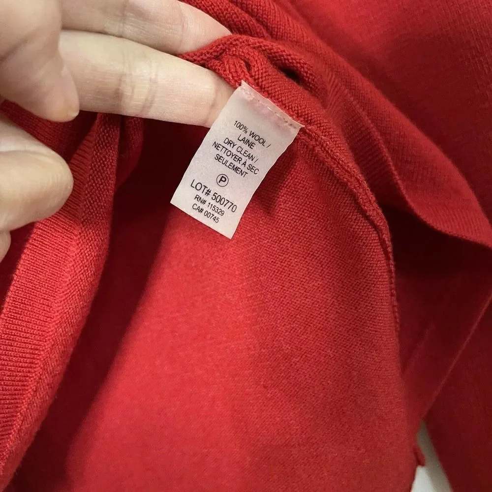 Badgley Mischka Red Wool knit ruffle sleeve detail round neck sweater size small